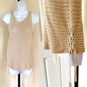 Gap Open-Knit Crochet Sleeveless Sweater Vest with Cable Knit Side, Tan Size M